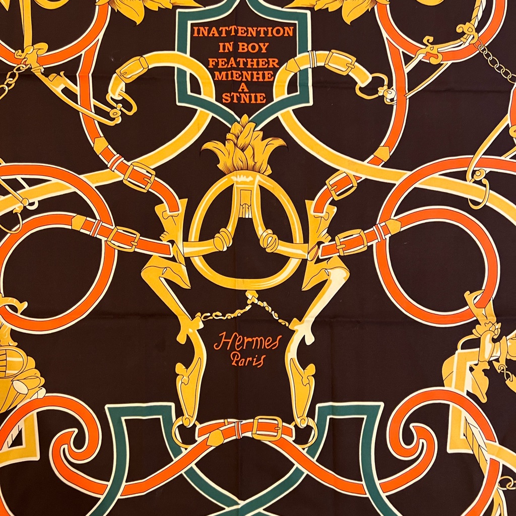 Hermes Scarf In Black, Orange, And Gold